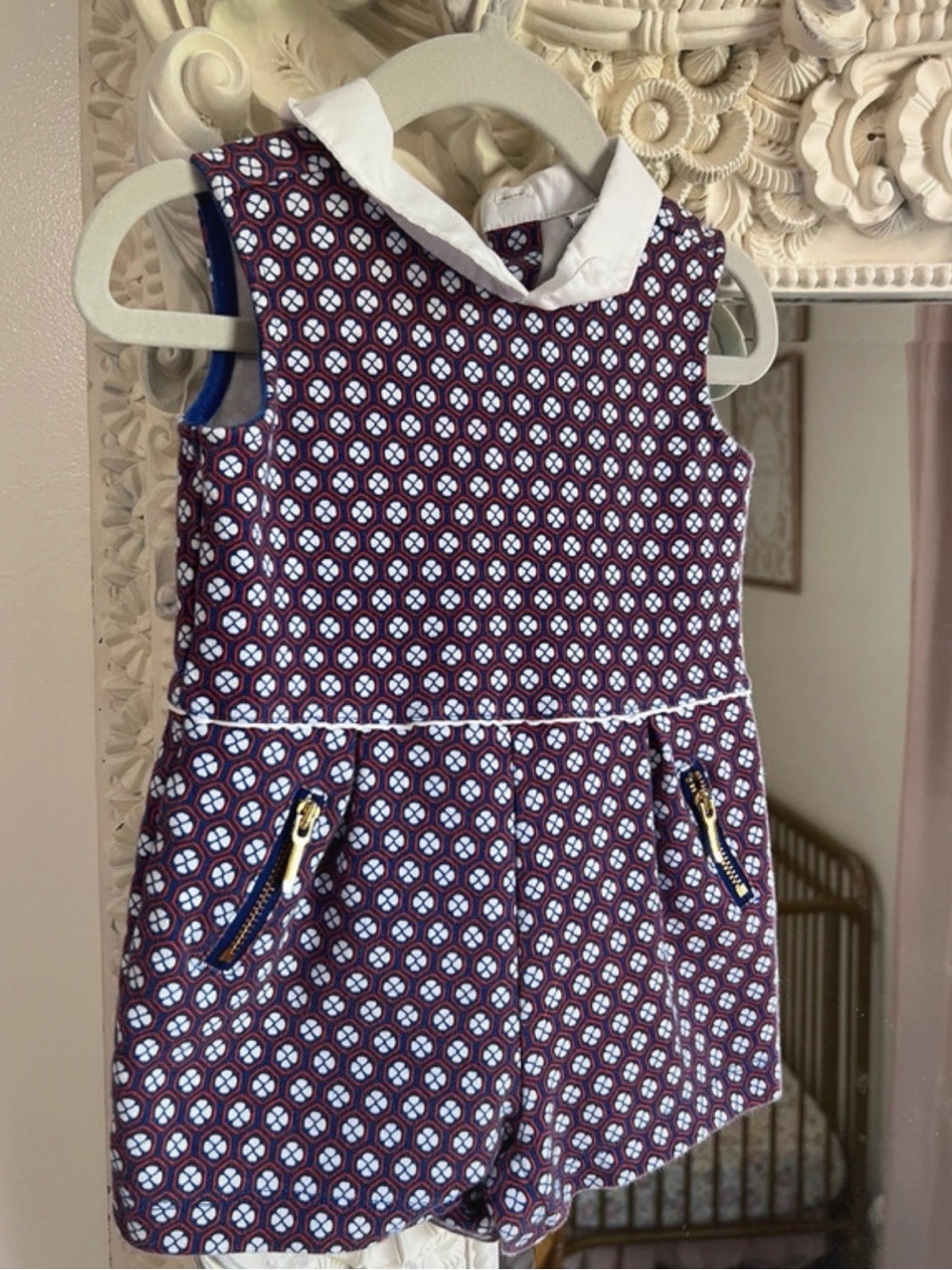 Janie and Jack Girls Sleeveless Patterned Romper with White Collar